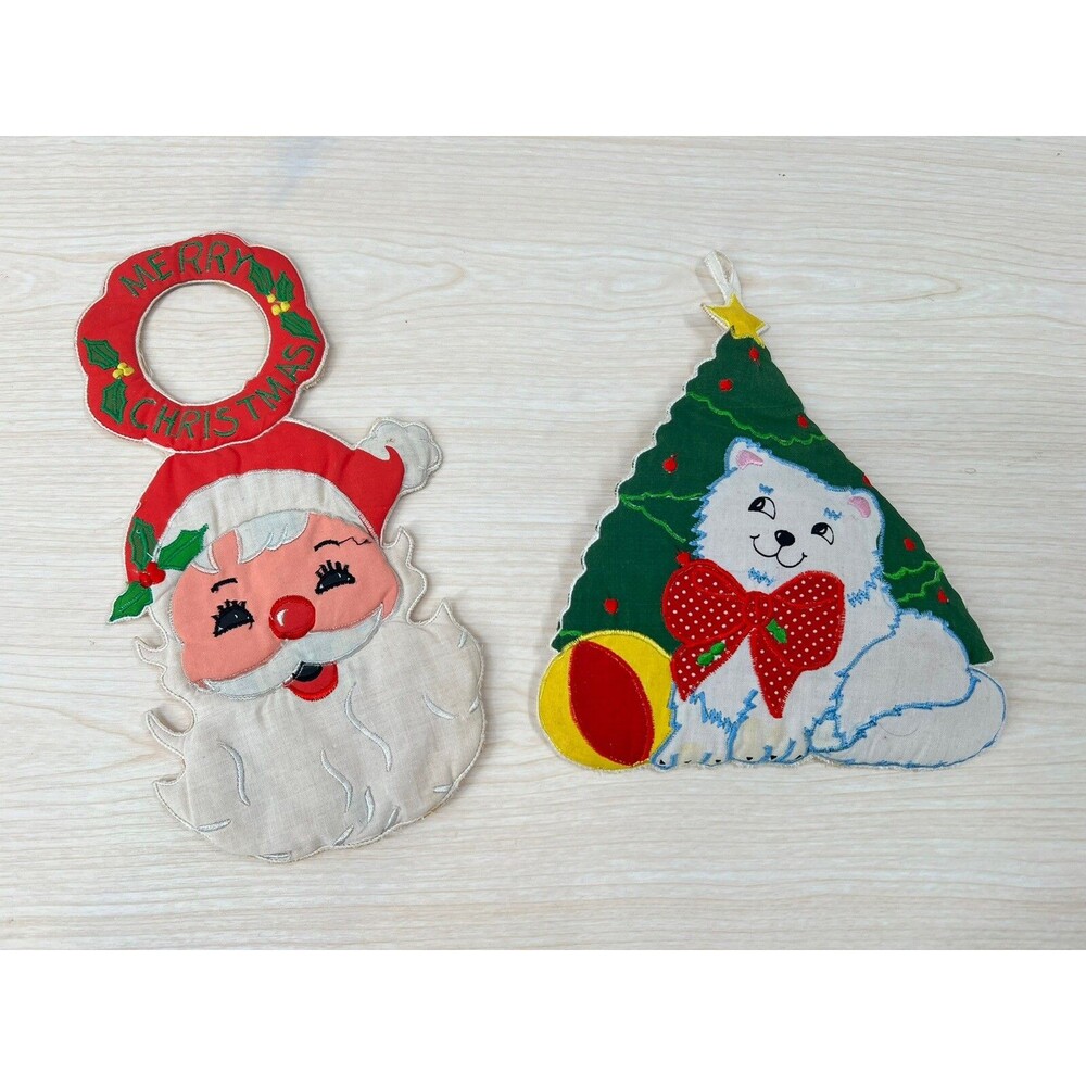 Vintage Santa Merry Christmas Tree Door Knob Hanger Cat Holiday Décor